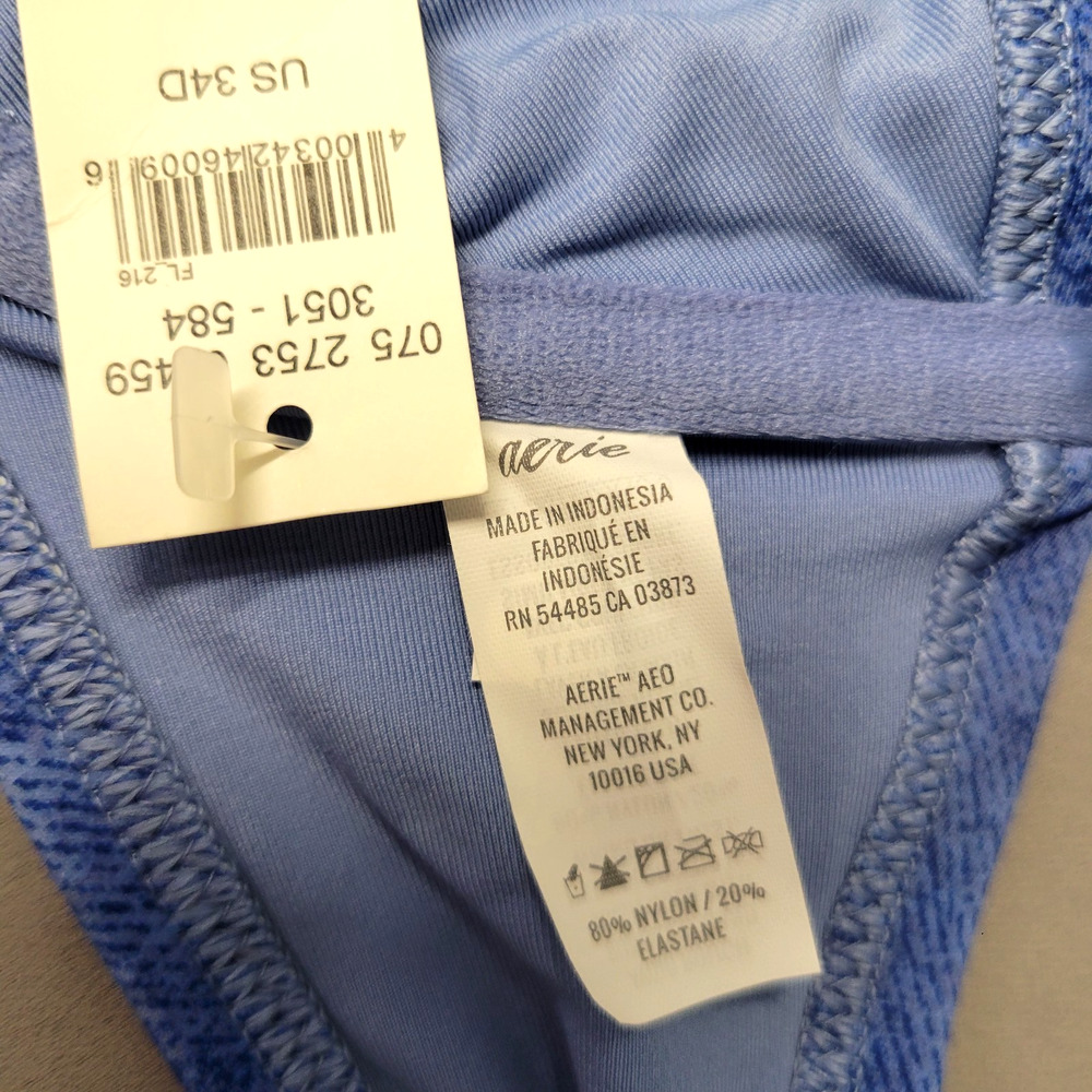Aerie Underwire Bikini Top Womens 34D Blue Denim Print Unlined New - Picture 12 of 14